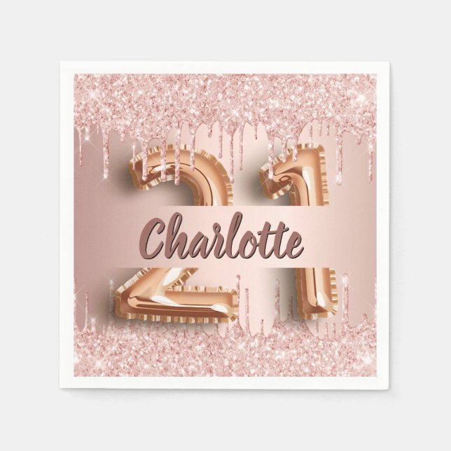 Guardanapo De Papel gotas de aniversário de 21 anos rosa de ouro (Frente)