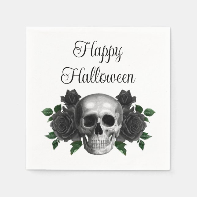 Guardanapo De Papel Gothic Black Floral Skull Halloween (Frente)