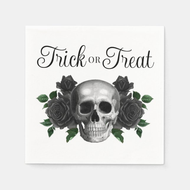 Guardanapo De Papel Gothic Floral Skull Trick Or Treat Halloween (Frente)