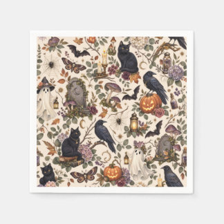 Guardanapo De Papel Gothic Halloween Ravens Cats Ghosts Floral Pattern