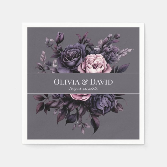 Guardanapo De Papel Gothic Plum Floral Wedding Napkins (Frente)