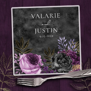 Guardanapo De Papel Gothic Purple and Black Floral Wedding