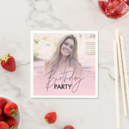 Guardanapo De Papel Gradiente Rosa Bege Personalizado Foto Aniversário