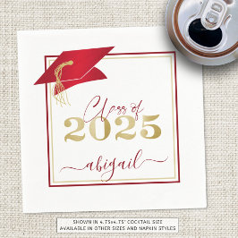Guardanapo De Papel Graduação 2025 Faux Dourado Vermelho Metálico