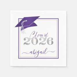 Guardanapo De Papel Graduação 2025 Faux Script De Prata Roxo Metálico