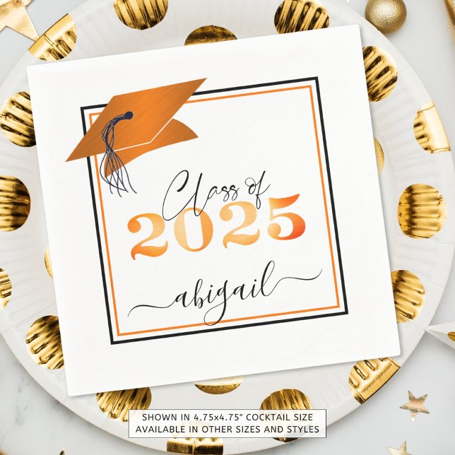 Guardanapo De Papel Graduação 2025 Faux - Script Preto Laranja Metálic (Criador carregado)