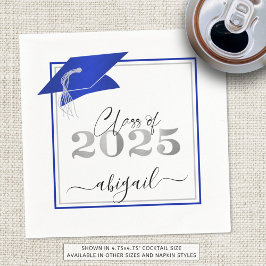 Guardanapo De Papel Graduação 2025 Faux Silver Real Azul Metálico