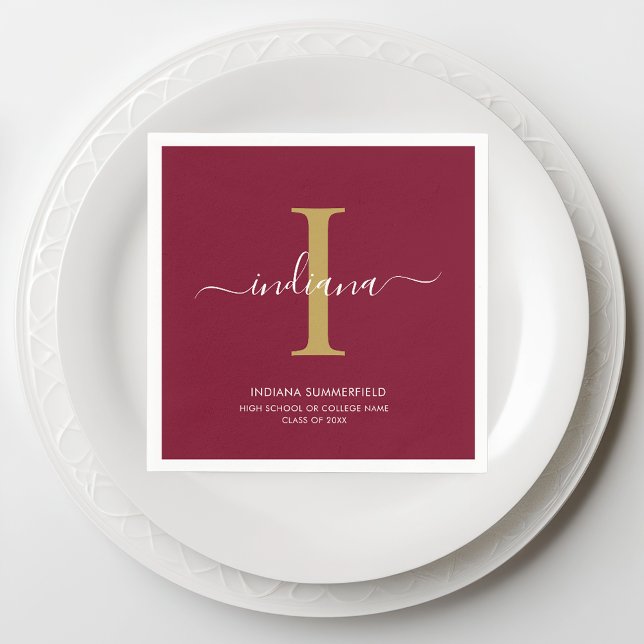 Guardanapo De Papel Graduação 2025 Monograma Script Burgundy Party (Monogram Script Burgundy Graduation Paper Napkin)