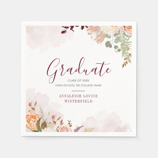 Guardanapo De Papel Graduação 2025 Papel Fora de Aquarela Floral (Frente)