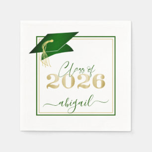 Guardanapo De Papel Graduação 2026 Dourado Verde Metálico Falso Script
