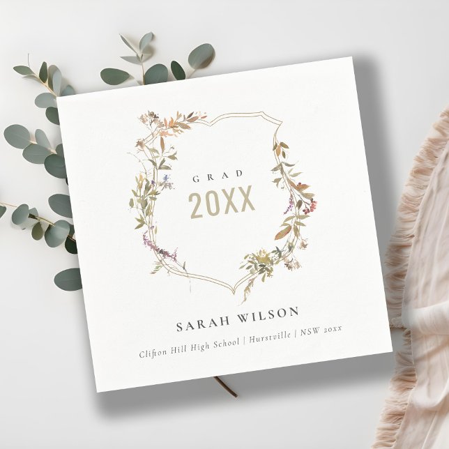 Guardanapo De Papel Graduação Chic Dusky Pink Blush Wildflower Crest (Criador carregado)