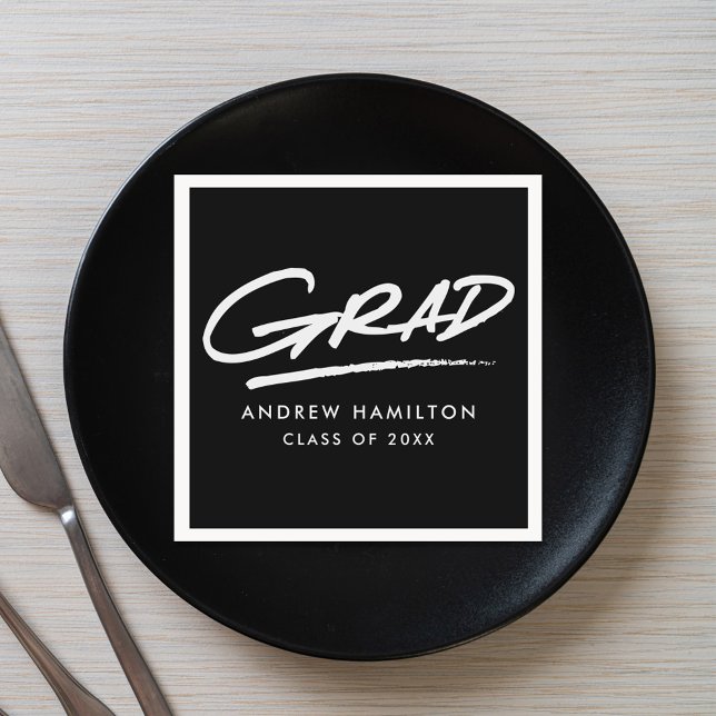 Guardanapo De Papel Graduação Cintilada Moderna Preta e Branca (Criador carregado)
