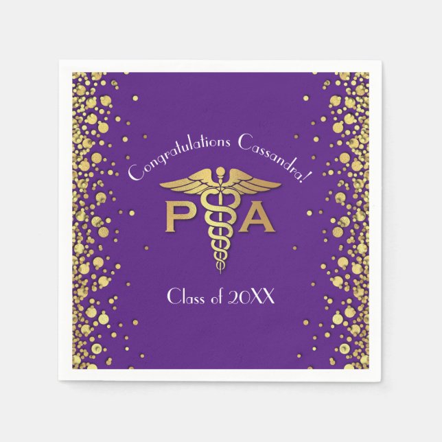 Guardanapo De Papel Graduação de Assistente Médico PA Roxo Dourado (Frente)