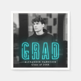 Guardanapo De Papel Graduação de Foto de Neon em Ciano Moderno