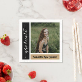 Guardanapo De Papel Graduação de Foto em Bloco Moderno Dourado