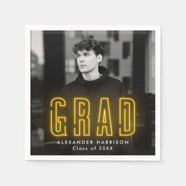 Guardanapo De Papel Graduação de Foto Neon Amarelo Moderno (Frente)