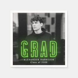 Guardanapo De Papel Graduação de Foto Neon do Verde limão Moderno