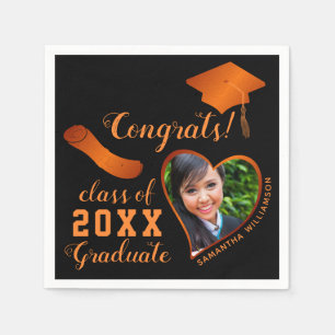 Guardanapo De Papel Graduação de Foto Preto e Laranja de Formando Clas