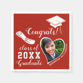 Guardanapo De Papel Graduação de Foto Vermelha e Branca de Formando Cl