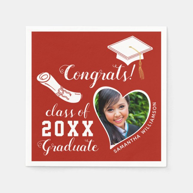Guardanapo De Papel Graduação de Foto Vermelha e Branca de Formando Cl (Frente)