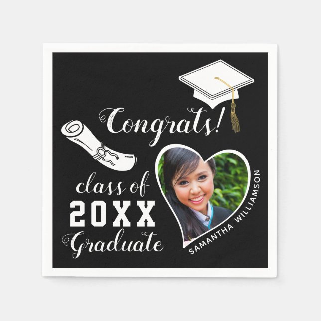 Guardanapo De Papel Graduação de fotos a preto e branco de Formando Cl (Frente)