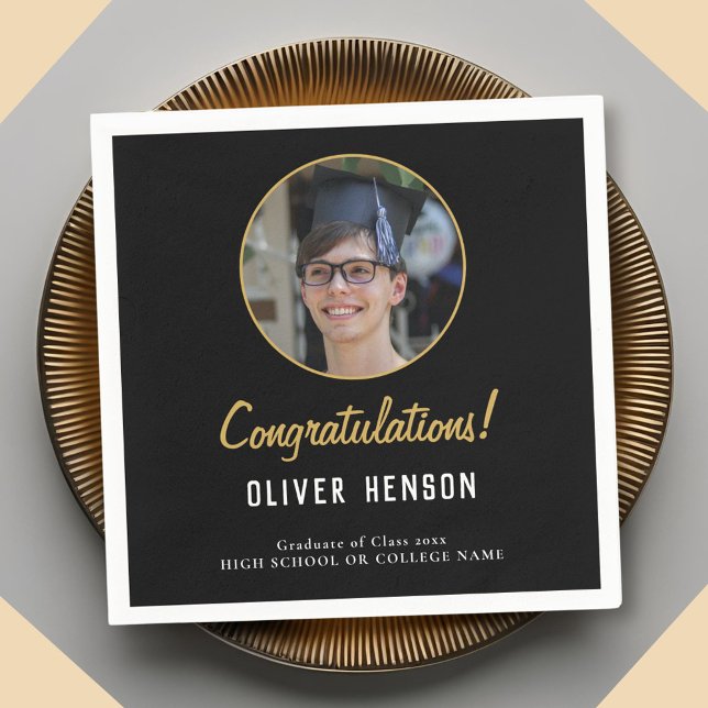 Guardanapo De Papel Graduação de fotos do Formando de Parabéns Pretos (Criador carregado)