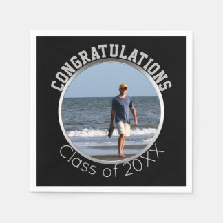 Guardanapo De Papel Graduação de Fotos Personalizada | Preto e Prata