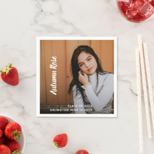 Guardanapo De Papel Graduação de Rapariga de Foto com Nome de Script e