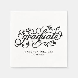 Guardanapo De Papel Graduação de Script Floral Whimsical Preto