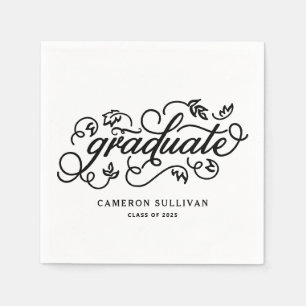 Guardanapo De Papel Graduação de Script Floral Whimsical Preto
