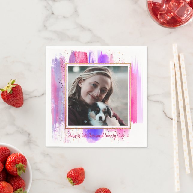 Guardanapo De Papel Graduação de Sparkle com brilho rosado e roxo (Insitu)