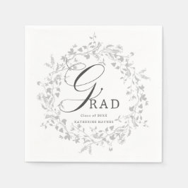 Guardanapo De Papel Graduação de Wreath Silver Wildflower Elegante