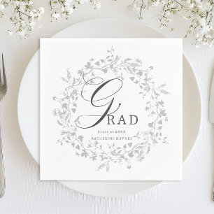 Guardanapo De Papel Graduação de Wreath Silver Wildflower Elegante