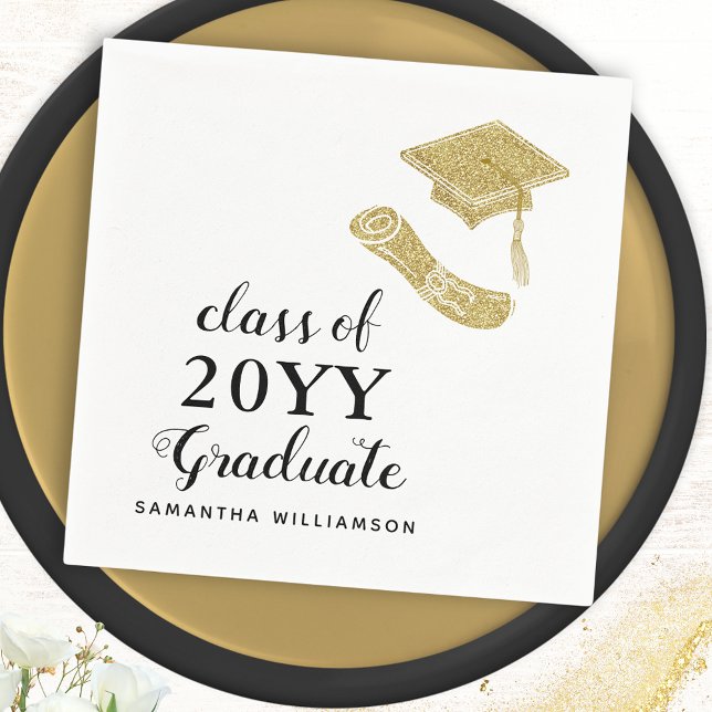 Guardanapo De Papel Graduação Dourada branca e elegante personalizada (Criador carregado)