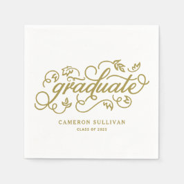 Guardanapo De Papel Graduação Dourada de Script Floral Whimsical