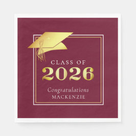 Guardanapo De Papel Graduação Elegante 2023 Maroon Dourado Personaliza