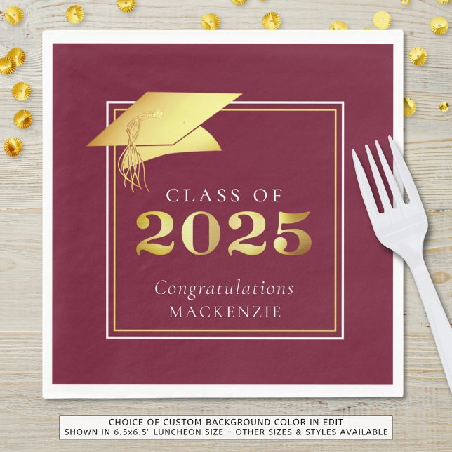 Guardanapo De Papel Graduação Elegante 2023 Maroon Dourado Personaliza (Criador carregado)