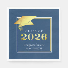 Guardanapo De Papel Graduação Elegante 2025 Dourado Metálico Azul