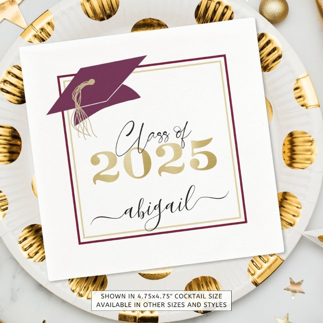 Guardanapo De Papel Graduação Elegante 2025 Maroon Faux Metálico Doura (Criador carregado)