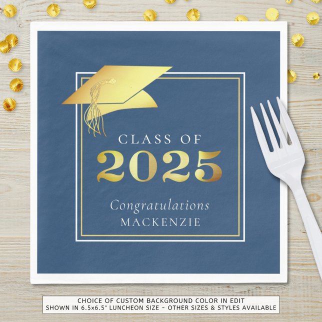 Guardanapo De Papel Graduação Elegante 2025 Metálico Azul Dourado (Criador carregado)