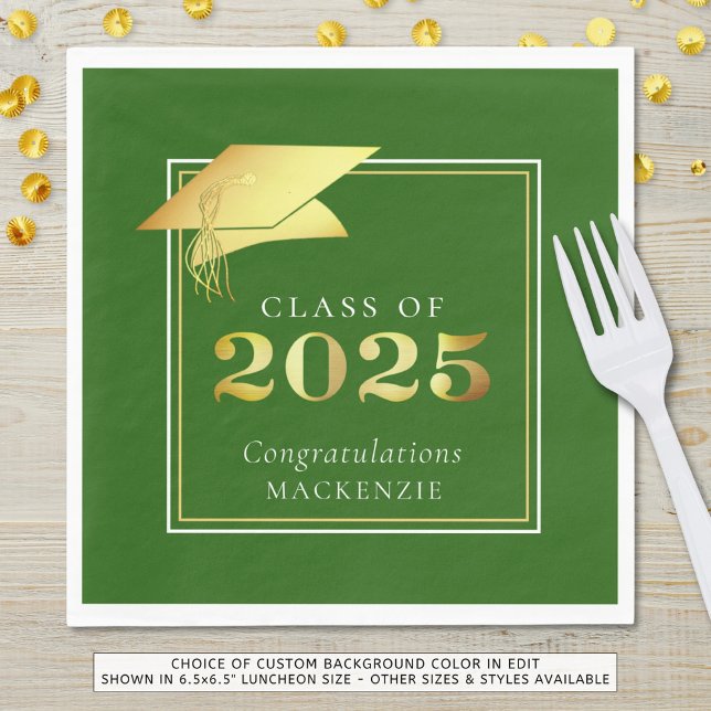 Guardanapo De Papel Graduação Elegante 2025 Metálico Verde Dourado (Criador carregado)