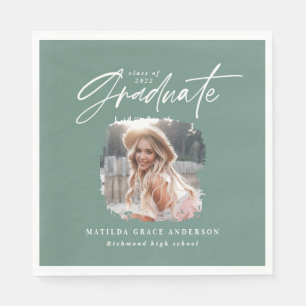 Guardanapo De Papel Graduação elegante de fotos com roteiro verde mo