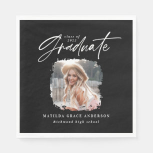 Guardanapo De Papel Graduação elegante de fotos com script branco pret