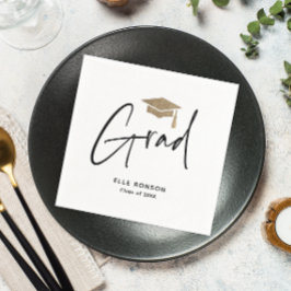 Guardanapo De Papel Graduação em Preto e Branco de Script Moderno