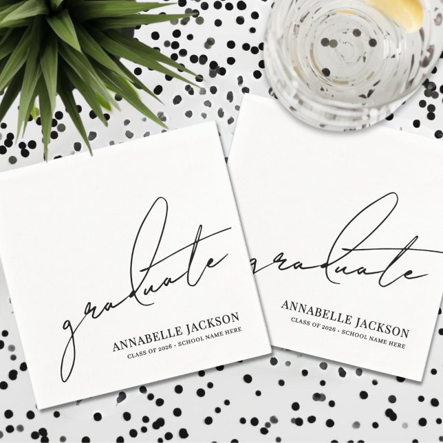 Guardanapo De Papel Graduação Escrita Preto Branco (Black White Script Graduation Napkins)