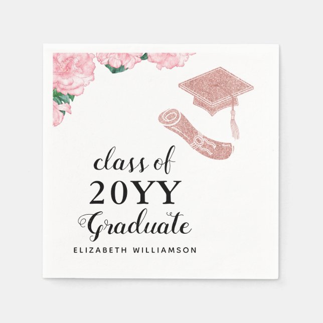 Guardanapo De Papel Graduação Floral Personalizada Classe Elegante 202 (Frente)