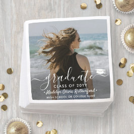 Guardanapo De Papel Graduação Foto & Elegante White Script Classe Ano