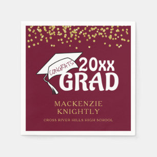 Guardanapo De Papel Graduação Maroon Dourado CONGRATS FORMANDO Confett