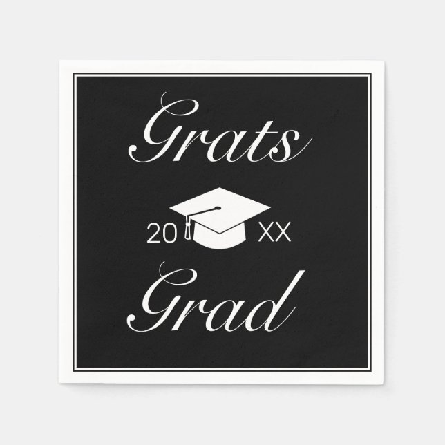 Guardanapo De Papel Graduação Mínima Moderna de Gratos Brancos Pretos (Frente)