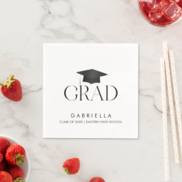 Guardanapo De Papel Graduação Moderna em Letra Cursiva Preta e Branca